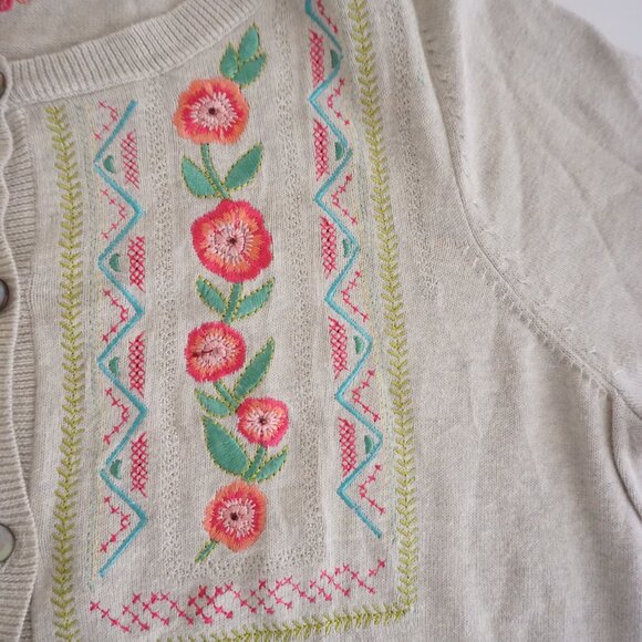 Sundance 100% Cotton Embroidered Floral Button Cardigan Boho Cottagecore S - Picture 9 of 10